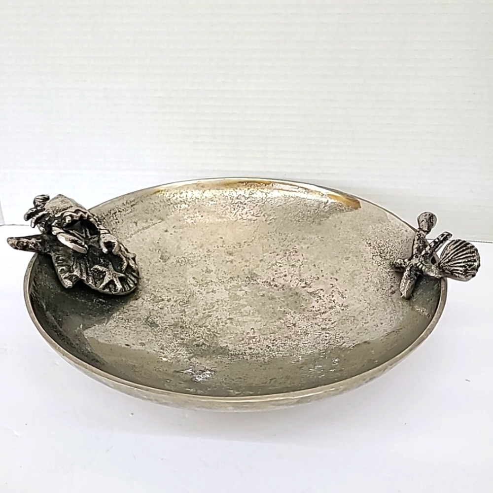 Silver Tone Decorative Bowl with Sea Life Accents